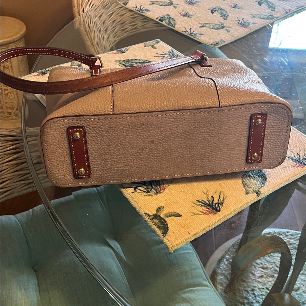 Dooney & Bourke Taupe Pebbled Leather Tote with Brown Straps - Picture 4 of 9